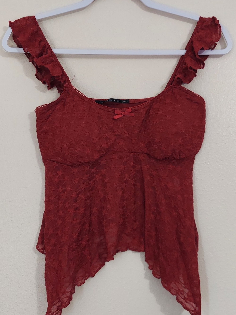 Heart Hips Red Lace Ruffle-Strap Camisole
